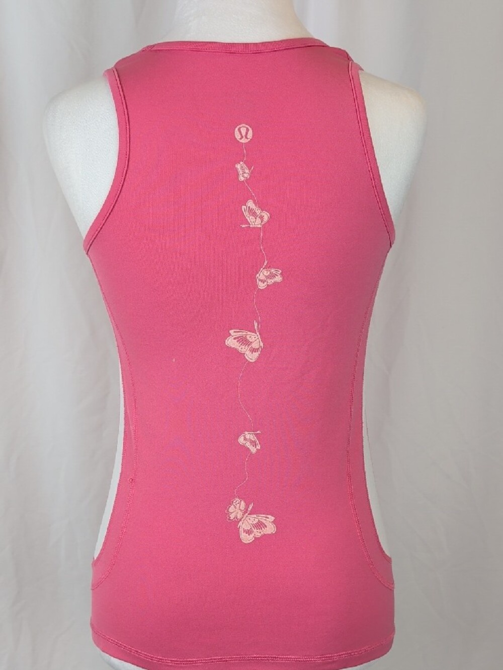 Lululemon Butterfly Embroidered Racerback Tank Top Pink White Size 8
